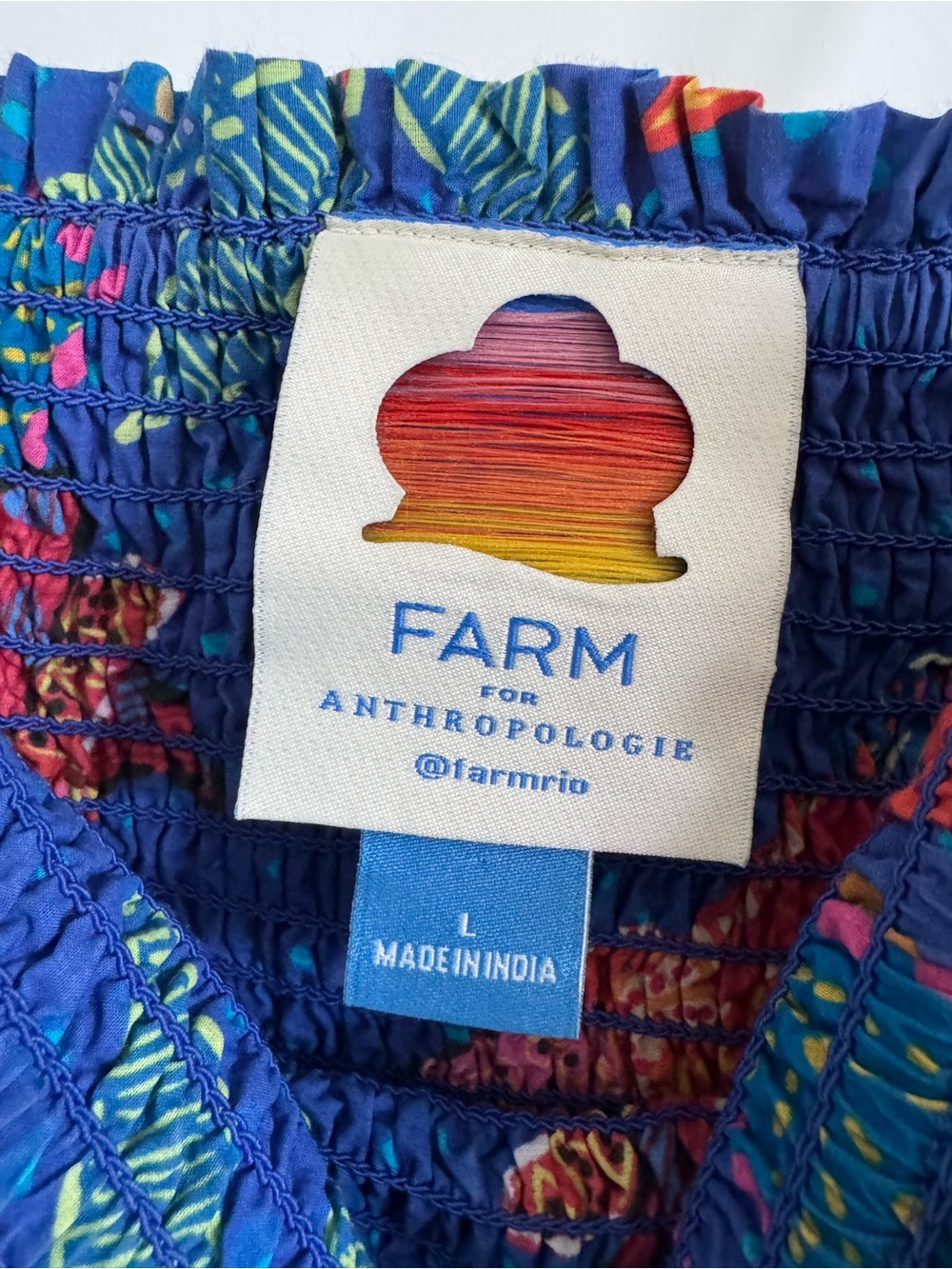 FARM Rio for Anthropologie Blue Tropical Floral Smocked Midi Dress Size Large - Picture 2 of 5